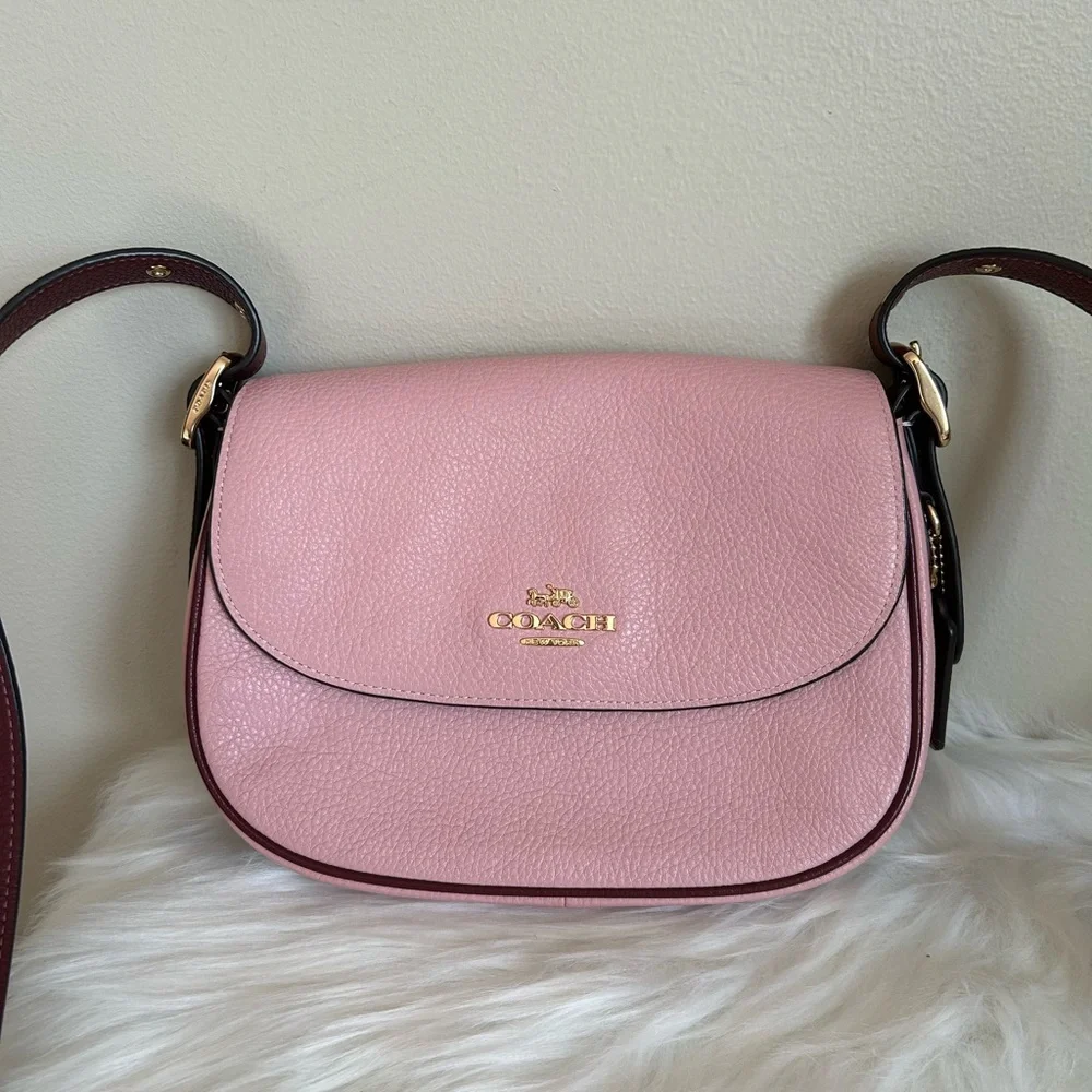 Coach Macie Saddle Bag Pink Pebbled Leather‎ Shoulder Bag Excellent